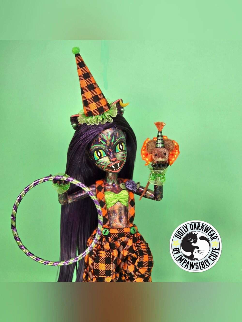 Monster High G3 Custom OOAK Art Doll Retro Halloween Circus Cat and Pet Mouse